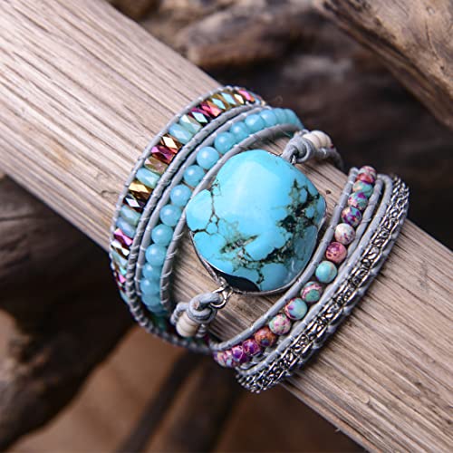 Image of YGLINE Boho Handmade Wrap Leather Tube Crystal Stone Bracelet for Women