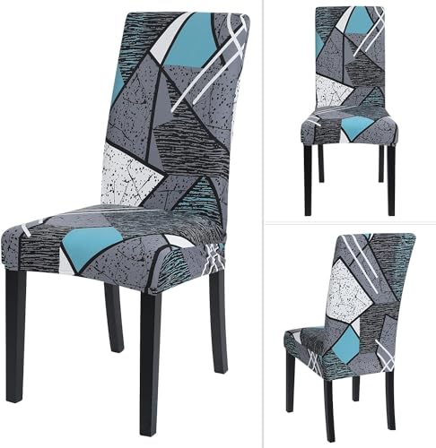 Image of Styleys Chair Covers for Dining Room, Stretch Dining Chair Cover, Washable Spandex Kitchen Chair Slipcovers (Set of 6, Grey /Blue Prism, SD3208)