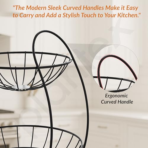 Image of Plantex Fruit Basket for Dining Table /2-Tier Vegetable Basket Stand /Fruit Bowl /Vegetable and Fruit Stand for Kitchen Storage - Black, (23 x 32 x 28 cm)