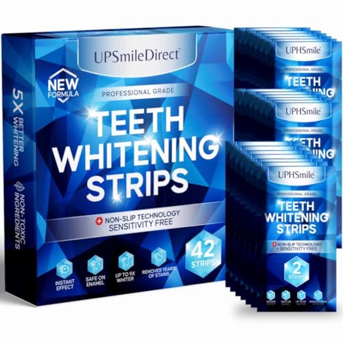 UPSmileDirect Professional Teeth Whitening Strips, 42 Strips, Non-Sensitive Formula, Peroxide Free 21 Treatments with Mouth Opener (42 Count) UPSmileDirect Professional Teeth Whitening Strips, 42 Strips, Non-Sensitive Formula, Peroxide Free 21 Treatments with Mouth Opener (42 Count)