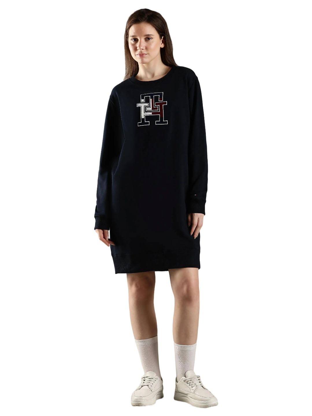Cotton Crew Neck Sweatshirt Dress