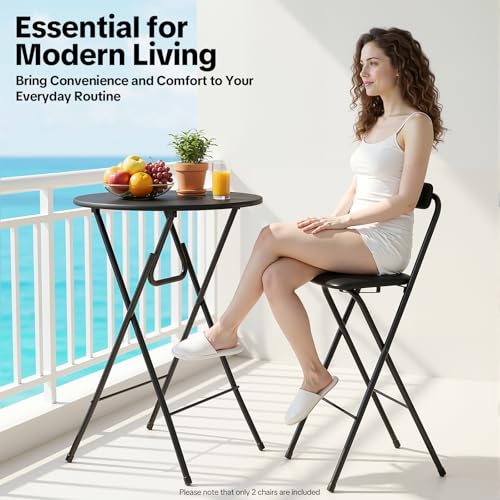 Image of 2Pcs Folding Bar Stool with Backrest, 30 Inch Tall Foldable Stool Chair Metal Frame Portable Chairs Portable Bar Chair Collapsible Stools Barstools w /Leather Padded for Kitchen Shop Cafe (2PCS /Black)