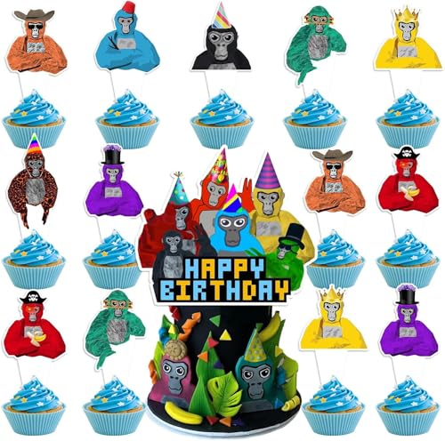 25 Pcs Gorilla Cake Topper and Cupcake Toppers Set Birthday Party Supplies for Gorilla Themed Birthday Decorations