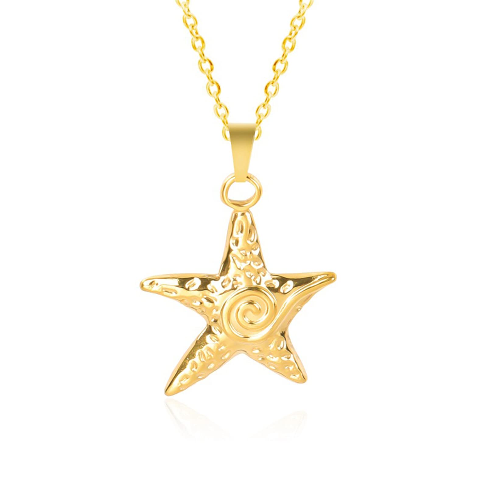 haiaxxSweet Cool Big-Star Pentagram Pendant Necklaces Big Starfish Necklace Clavicle Chain for Men Women Couple Jewelry Gift Necklace Gold