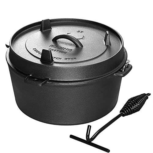 Comparison: Best Dutch Oven For Camping 8 EDGING CASTING Pre-Seasoned Cast Iron Camping Dutch Ovens, Outdoor Camping Dutch Oven Pot with Lid Tripod, 6 Quart