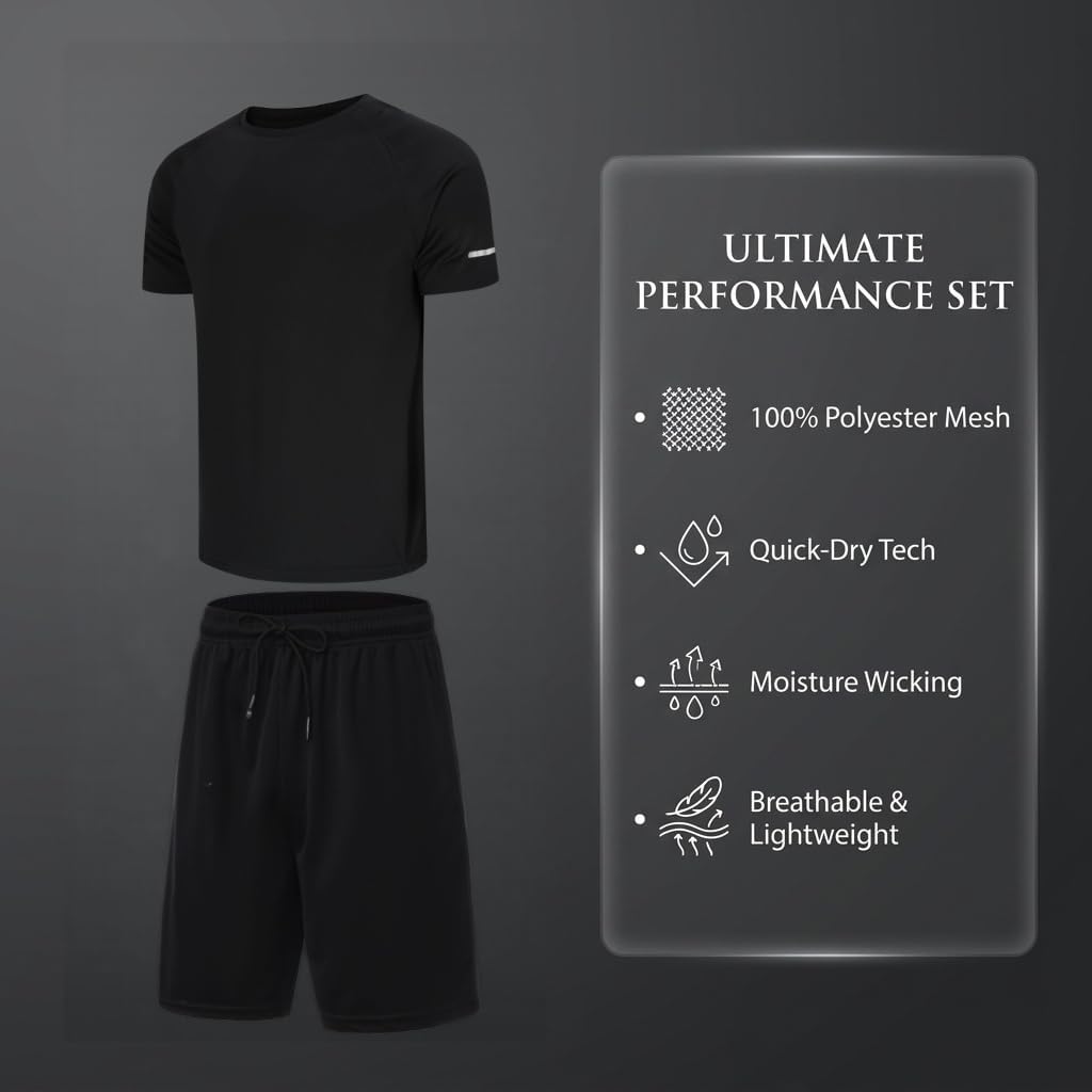 Mens 2 Pieces Sports Quick Dry Short Sleeve Shirt and Shorts Set Workout Clothes Athletic Outfits