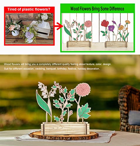 Onweii Artificial Fake Flowers Birthday Gifts For Women, 2Pack Wooden Faux Flower Mothers Day Home Decor, Centerpiece Table Shelf Nursery Decorations Wood Floral Gifts For Girl, Mom, Grandma, Teacher #TOP3