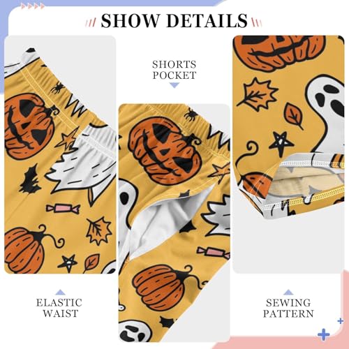 Halloween Ghost Pumpkin Boys Long Pants Soft Trousers Elastic Waist Kids Lounge Bottoms with Pockets S-XL4