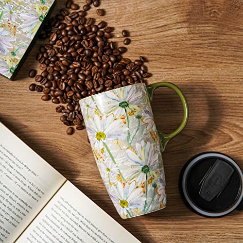 Topadorn Ceramic Travel Mug with Lid Coffee Mug with Gift Box Latte Mug Coffee Cup, 17oz Large Capacity Mug Home Office Gift, Daisy - Image 4
