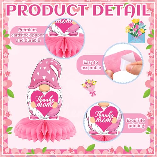 Image of 12 Pcs Mother's Day Decorations Honeycomb Centerpieces 3D Mothers Day Table Centerpiece Flower Heart Honeycomb Table Decorations for Mom Home Office Birthday Supplies Decor