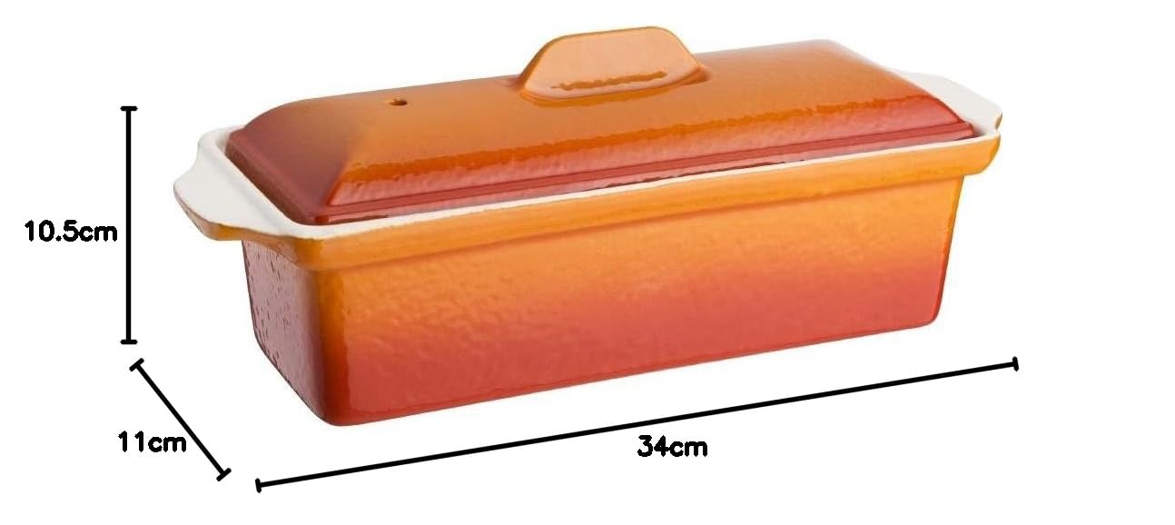 Vogue Moule à Pâté Terrine 1,3 Litre, Orange et Crème, Dimensions : 110(H)x340(L)x105(P)mm, Matériau : Fonte Émaillée Antiadhésive, Toutes Sources de Chaleur, Compatible Induction, W455