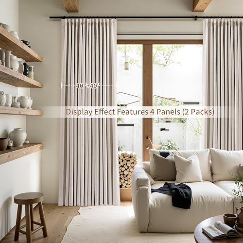 Beige Pinch Pleat Linen 100% Blackout Curtains 108 Inches Long 2 Panels Set for Bedroom Pleated Thermal Insulated Complete Black Out Window Curtain 108 Inch Living Room High Ceiling Length Drapes by Joywell - Used condition - Image 8