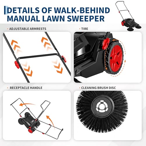 Image of Garvee Manual Push Floor Sweeper, Walk-Behind Sweeper