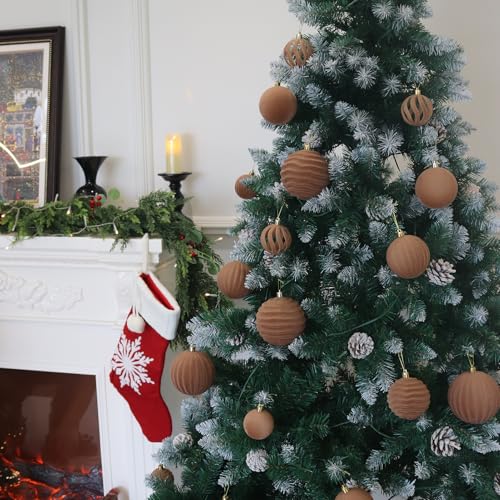Image of Senjie Velvet Christmas Balls Flocked Christmas Tree 4inch Ornaments 9PCS Plastic Balls Xmas Hanging Ornaments Decoration Light Coffee
