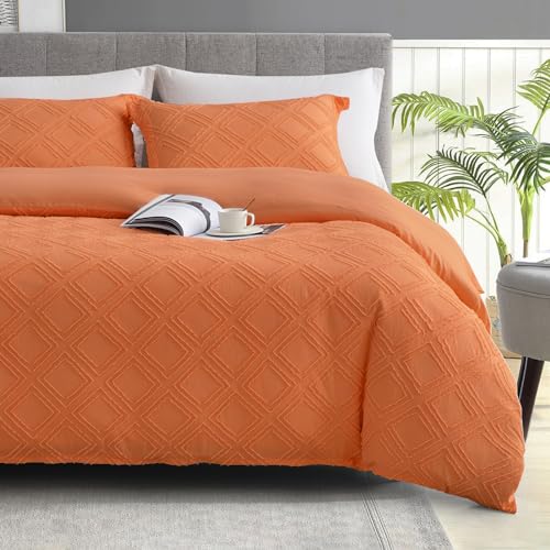 Maple&Stone King Duvet Cover Set, 3 Pieces Textured Tufted Boho Bedding Sets Zipper Closure Design with Ties, 1 Duvet Cover + 2 Pillow Shams, Comforter NOT Included (Burnt Orange, King Size) by Maple&Stone - Used condition - CA$18.18