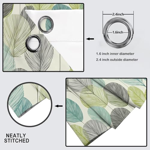 Rideaux opaque à oeillets vert olive thermique motif feuilles géométriques 2 pièces