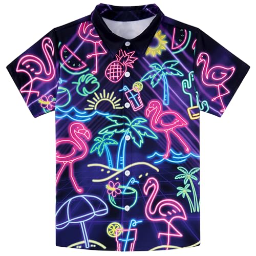 Image of uideazone Boys Hawaiian Shirts Novelty Printed Funky Short Sleeve Button Down Shirt Kids Aloha Luau Shirt 7-14T