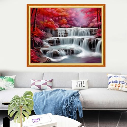 Image of Dooxvey Cross Stitch Kits for Adults Stamped Full Range of Embroidery Starter Kits for Beginners 11CT Printed Cross Stitch Patterns Needlepoint Kits Stamped Crossstitching-Waterfall 16x20 inch