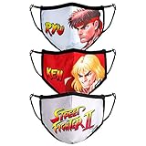 Odd Face Mask Cloth Face Shield Washable, 3 Pack Street Fighter, Adult Men's & Women's