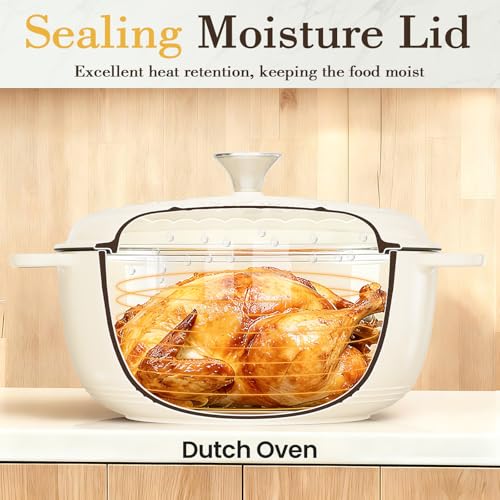 Image of Umite Chef 6QT Enameled Cast Iron Dutch Oven with Lid, Versatile Heavy-Duty Cookware Pot for Baking Bread, Braising, Soups & Stews, Oven & Stovetop Safe with Heat Resistant Gloves(Cream White)