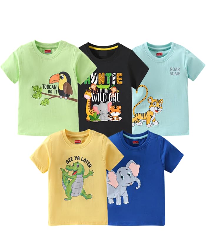 The Boys and Girls Printed Round Neck Regular Fit Half Sleeve Cotton Blend T-Shirt