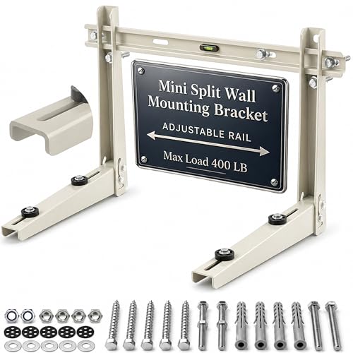 Heavy Duty Mini Split Wall Mounting Bracket for Outside, 400lb Load Capacity, Galvanized Carbon Steel, Dual Anti-Rust Coating, Leveling Bar, Anti-Vibration Pads, Fits 7000–12000 BTU AC Units
