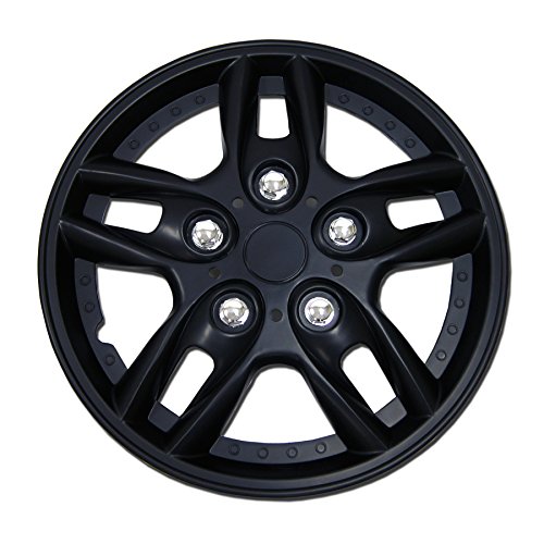 Tuningpros WC1P-15-515-B - Pack of 1 Hubcap (1 Piece) - 15-Inches Style Snap-On (Pop-On) Type Matte Black Wheel Covers Hub-caps