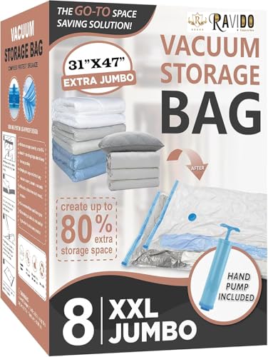 RAVIDO XXL Jumbo Vacuum Storage Bags, Extra Large Vacuum Seal Bags for Comforters, Bedding, Blanket Storage, Giant Space Saver Bags for Huge Stuffed Toy(47x31 in) (8XXL)