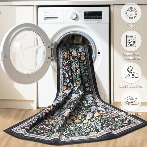 8x10 Area Rugs for Living Room: Floral Washable Rug Vintage Large Soft Boho Non-Slip Carpet Indoor Stain Resistant Low Pile Carpets for Bedroom Dining Room Farmhouse Nursery Home Office Dark Black by PLHXFR - Image 5