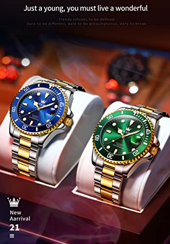 Image of OLEVS Men Watches Stainless Steel Chronograph Watch, Large Wrist Analog Quartz Watch, Fashion Waterproof Diamond Roman Numerals Dress Watches for Men, Gold /Black /White /Blue /Grey Dial