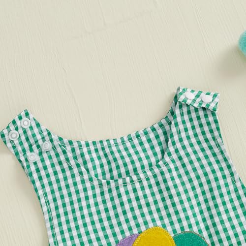 Lamuusaa Newborn Baby Girl Boy Mardi Gras Outfit Sleeveless Plaid Mardi Gras Dog/Truck Embroidery Romper Jumpsuit 0-18M3