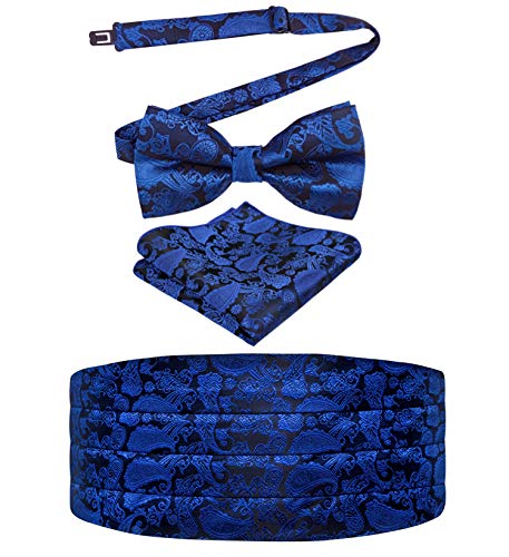 Image of Alizeal Mens Multicolored Silk Solid Cummerbund Bow Tie Set