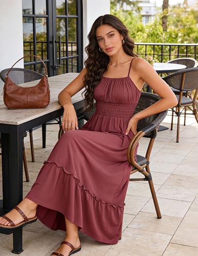 Image of GRACE KARIN Women's Summer Maxi Dress 2026,Smocked Ruched Bust Sundress with Adjustable Straps & Pockets-Beach Vacation Dress