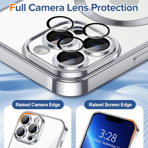 Image of VONZEE Electroplating Transparent Clear Logo Back Cover TPU Compatible with iPhone 13 Pro Max Case, Compatible with Magsafe, Full Body & Individual Camera Protection for Each Lens (Grey)