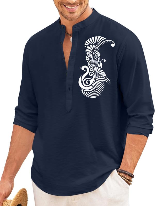 dapperfield Men’s Cotton Blend Short Kurta with Stylish Peacock Printed Design | Mandarin Collar | Comfortable Regular Fit | Ideal for Festive, Casual-picture-17