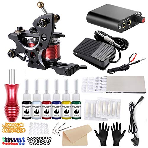Única arma del tatuaje kit,kits de tatuaje máquina para el revestimiento de sombreado,con fuente de alimentación de tinta Agujas Grips para la práctica del tatuaje