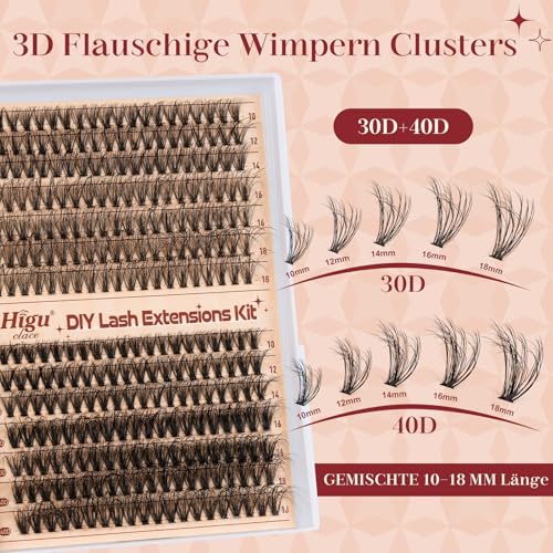 Higu clace Wimpern-Extensions, 280Pcs 30D+40D Lash-Extension-Set, Wimpern-Extensions-Set-7-tage halt mit Applikator und Wimpernkleber und Versiegelung (30D+40D Kit)