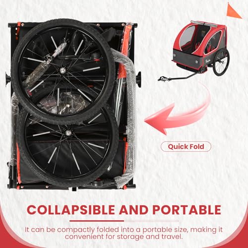 Image of Sepnine Kids Bike Trailer, 2 in1 Canopy Carrier Converts to Pushcart Suitable for 1 to 2 Toddlers, Kids, Quick Attach to Bike, Foldable, with 5-Point Harness and Storage Bags