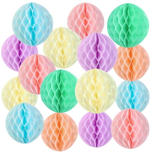 SUNBEAUTY 8'' Hanging Honeycomb Decorations Pastel Party Decoration Rainbow Birthday Party Decor for Baby Shower Wedding Graduation Events Accessories,Set of 16 ?