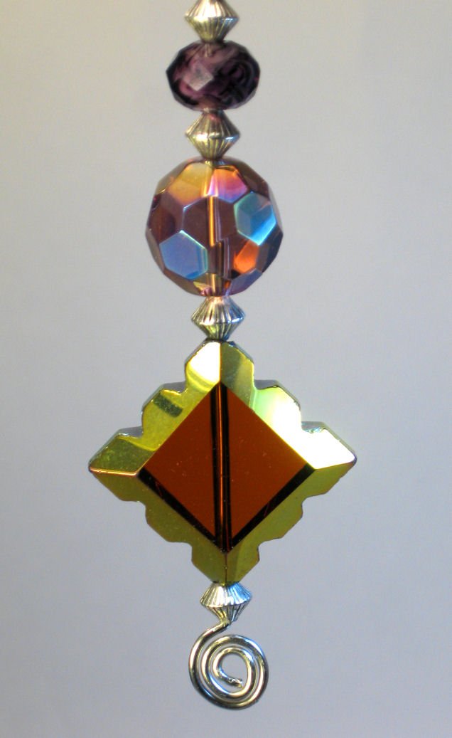 Diamond Beauty Iridescent Purple Amethyst & Amber Artisan Glass Ceiling Fan Pull/Light Pull Chain