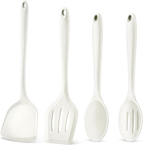 P&P CHEF Juego de utensilios de cocina, 4 utensilios de cocina de silicona antiadherentes, resistente al calor, espátula sólida ranurada para freír,