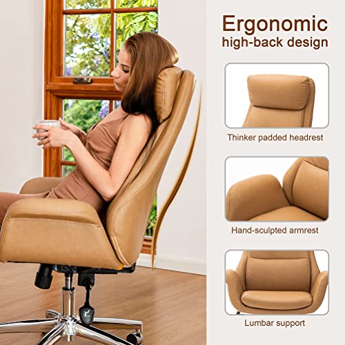 Glitzhome Adjustable High-Back Office Chair Executive Swivel Chair Pu Leather, Camel #TOP3