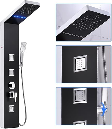 Miniatura 11 de ELLO&ALLO Sistema de masaje de lluvia con chorros corporales de acero inoxidable para baño, sistema de torre de panel de ducha, níquel cepillado