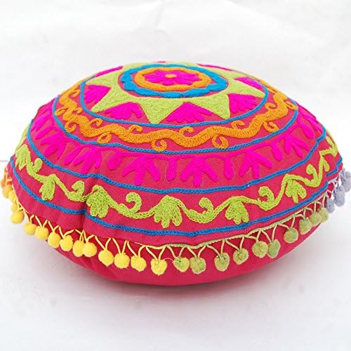 Miniatura 1 de Cojín redondo Suzani tradicional Jaipur bohemio, fundas de almohada bordadas de 16 pulgadas, fundas de almohada decorativas, cojines indios con