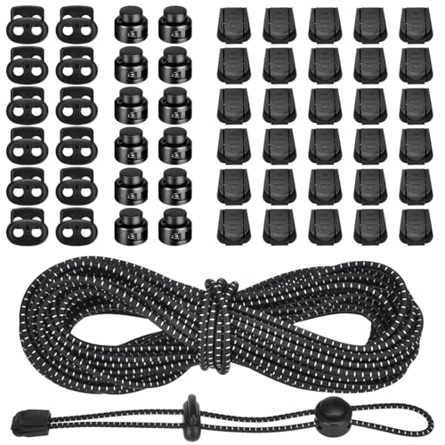 XHTXHT Cuerda de Goma elástica de 10m x 3mm,Cordón Elástico de Goma Redonda Cordón de Goma Elástico con Tapón de Cordón y Abrazadera de Cordón,cordón de Goma para cordón,Mochila, Ropa (blanco y negro)