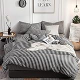 CLOTHKNOW Grey Striped Duvet Cover Sets Queen Cotton Farmhouse Bedding Full Sets Mens Boys Ticking...