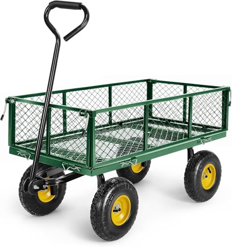 Egardenkart Garden Utility Cart, 300kg Load Capacity, Mesh Basket, Foldable, Steel, Rotatable Handle, Quick Assembly (Green)
