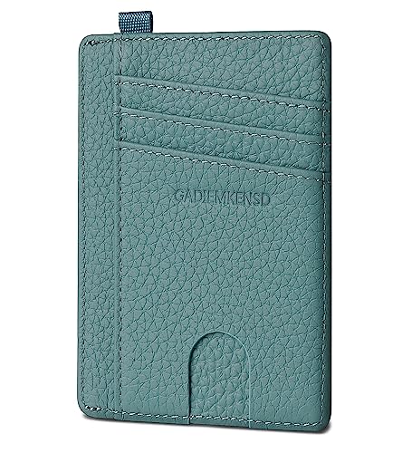 GADIEMKENSD Slim Credit Card Holder for Men Women RFID Blocking Wallet Compact Card Case Money Clip for Coin Cash Lanyard Oyster Card Bus Cards for Travelling Business Emerald Green