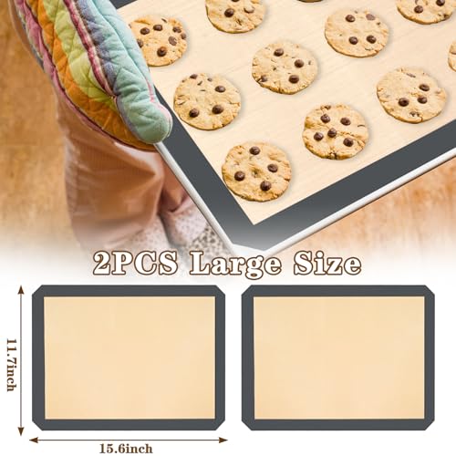 Ninsula Silicon Baking Mats, 15.7\"x11.8\" 2-Pack Reusable Silicon Baking Mat Sheet, Baking Sheets Non-Stick, Food Safe Baking Mats Can Be Used For Baking Cookies, Bread, Pizzas