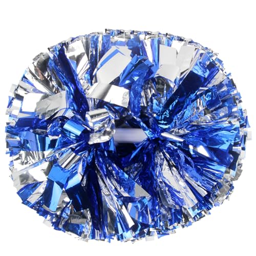 Lovecheer 2PCS Metallic Pom Poms Cheerleading Blue and Silver Poms